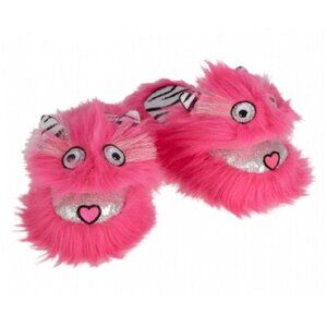 Justice Girls Fuzzy Crazy Googly Eye Neon Pink Monster Slippers